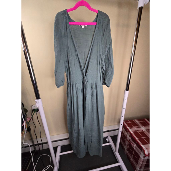 Madewell Dresses & Skirts - Madewell Teal Crinkle Cotton V-Neck Maxi Dress XS
